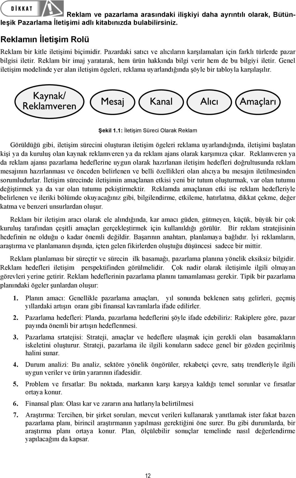 Genel iletişim modelinde yer alan iletişim ögeleri, reklama uyarlandığında şöyle bir tabloyla karşılaşılır. Şekil 1.