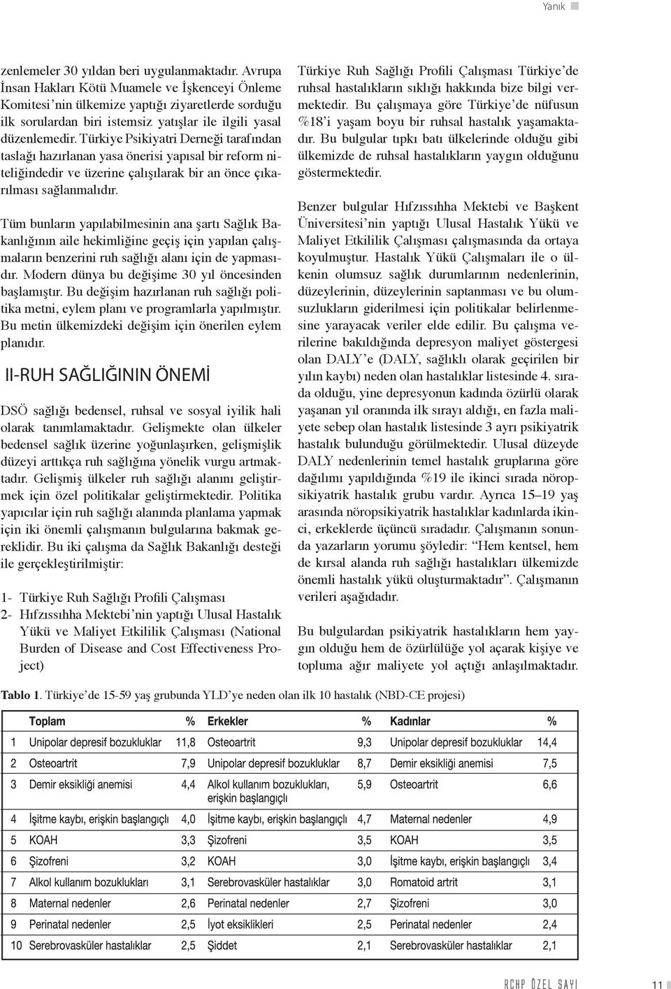 Türkiye Psikiyatri Derneği tarafından taslağı hazırlanan yasa önerisi yapısal bir reform niteliğindedir ve üzerine çalışılarak bir an önce çıkarılması sağlanmalıdır.