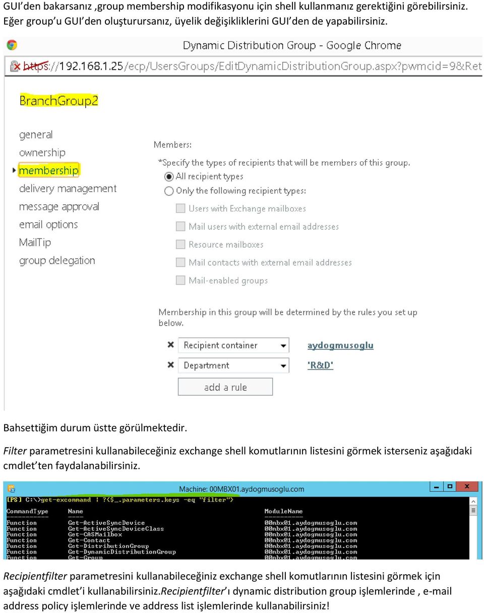 Filter parametresini kullanabileceğiniz exchange shell komutlarının listesini görmek isterseniz aşağıdaki cmdlet ten faydalanabilirsiniz.