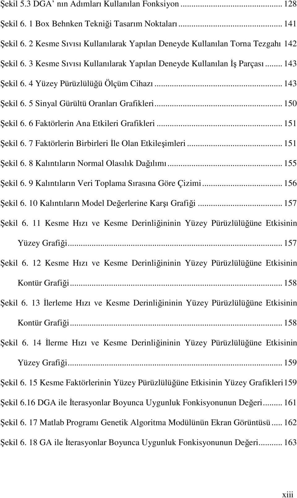 .. 143 Şekil 6. 5 Sinyal Gürültü Oranları Grafikleri... 150 Şekil 6. 6 Faktörlerin Ana Etkileri Grafikleri... 151 Şekil 6. 7 Faktörlerin Birbirleri İle Olan Etkileşimleri... 151 Şekil 6. 8 Kalıntıların Normal Olasılık Dağılımı.