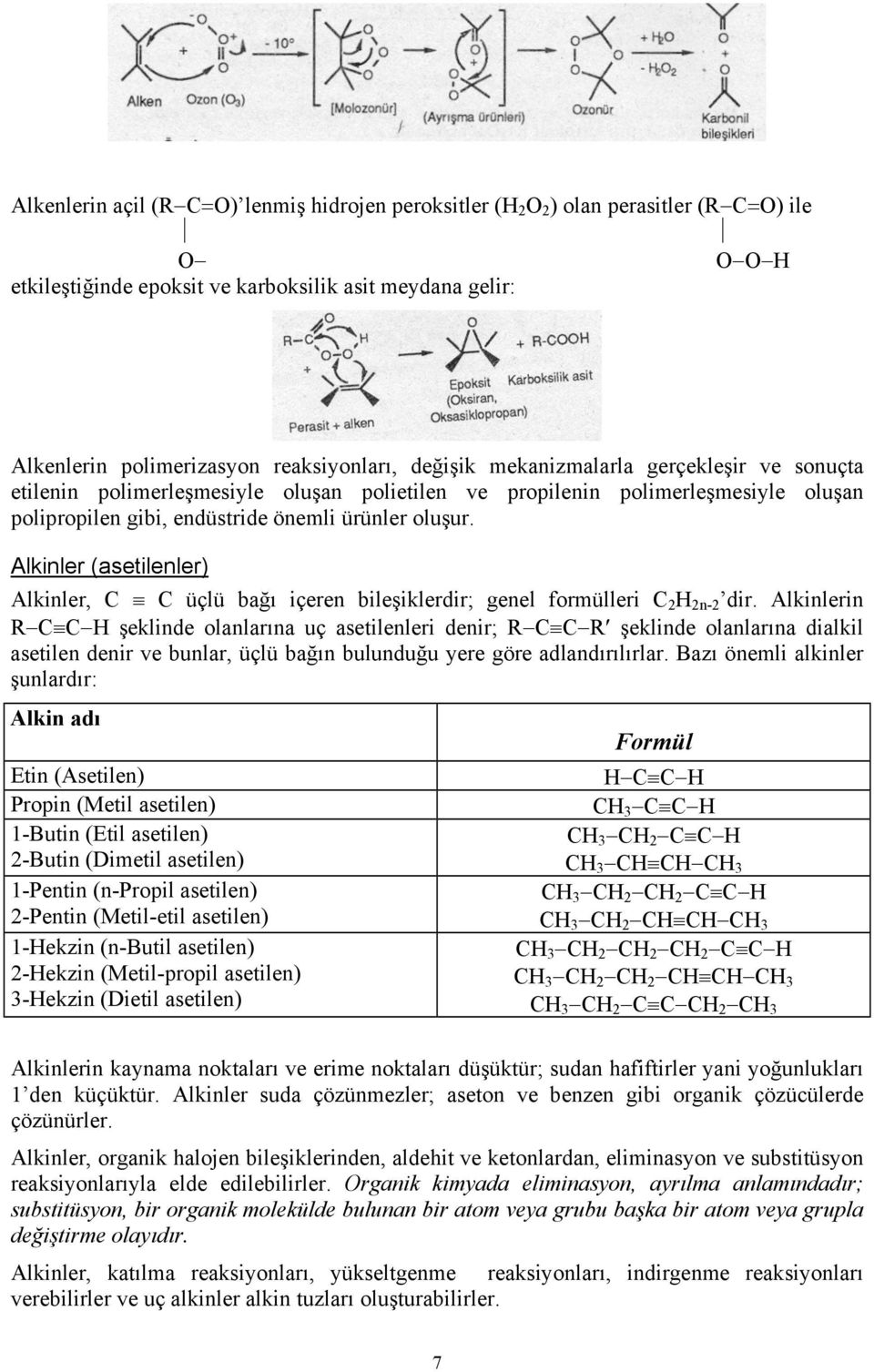 Alkinler (asetilenler) Alkinler, C C üçlü bağı içeren bileşiklerdir; genel formülleri C 2 H 2n-2 dir.