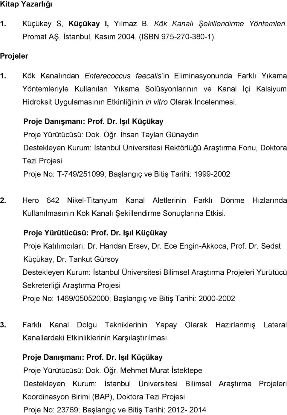 İncelenmesi. Proje Danışmanı: Prof. Dr. Işıl Küçükay Proje Yürütücüsü: Dok. Öğr.