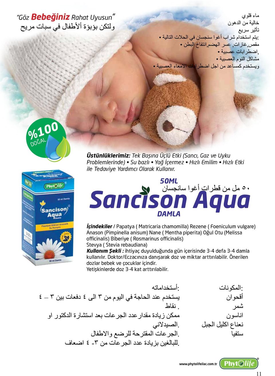 50ML Sancison Aqua DAMLA İçindekiler / Papatya ( Matricaria chamomilla) Rezene ( Foeniculum vulgare) Anason (Pimpinella anisum) Nane ( Mentha piperita) Oğul Otu