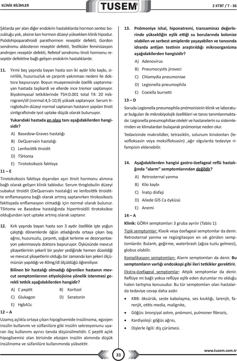 bağlı gelişen endokrin hastalıklardır. 11. Yirmi beş yaşında bayan hasta son iki aydır kilo kaybı, sinirlilik, huzursuzluk ve çarpıntı yakınması nedeni ile doktora başvuruyor.