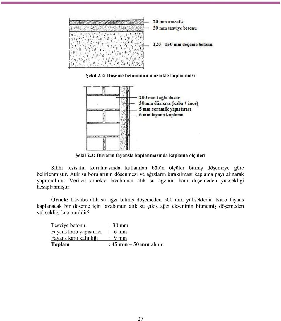 Atık su borularının döşenmesi ve ağızların bırakılması kaplama payı alınarak yapılmalıdır.