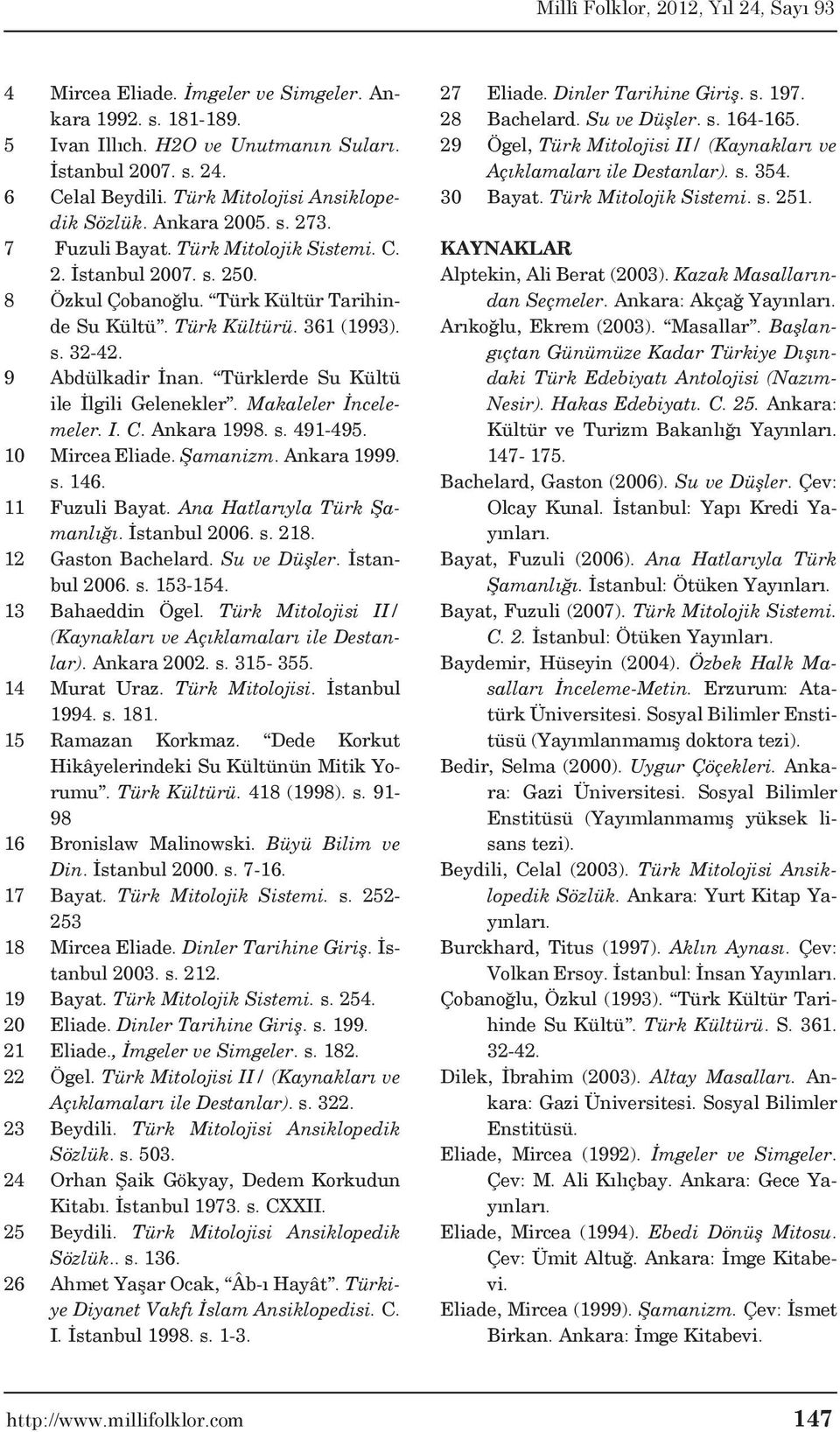 Türklerde Su Kültü ile İlgili Gelenekler. Makaleler İncelemeler. I. C. Ankara 1998. s. 491-495. 10 Mircea Eliade. Şamanizm. Ankara 1999. s. 146. 11 Fuzuli Bayat. Ana Hatlarıyla Türk Şamanlığı.