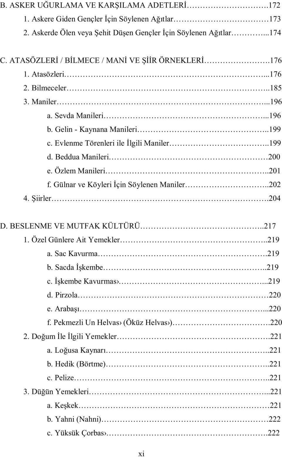 Evlenme Törenleri ile İlgili Maniler..199 d. Beddua Manileri 200 e. Özlem Manileri..201 f. Gülnar ve Köyleri İçin Söylenen Maniler..202 4. Şiirler.204 D. BESLENME VE MUTFAK KÜLTÜRÜ..217 1.