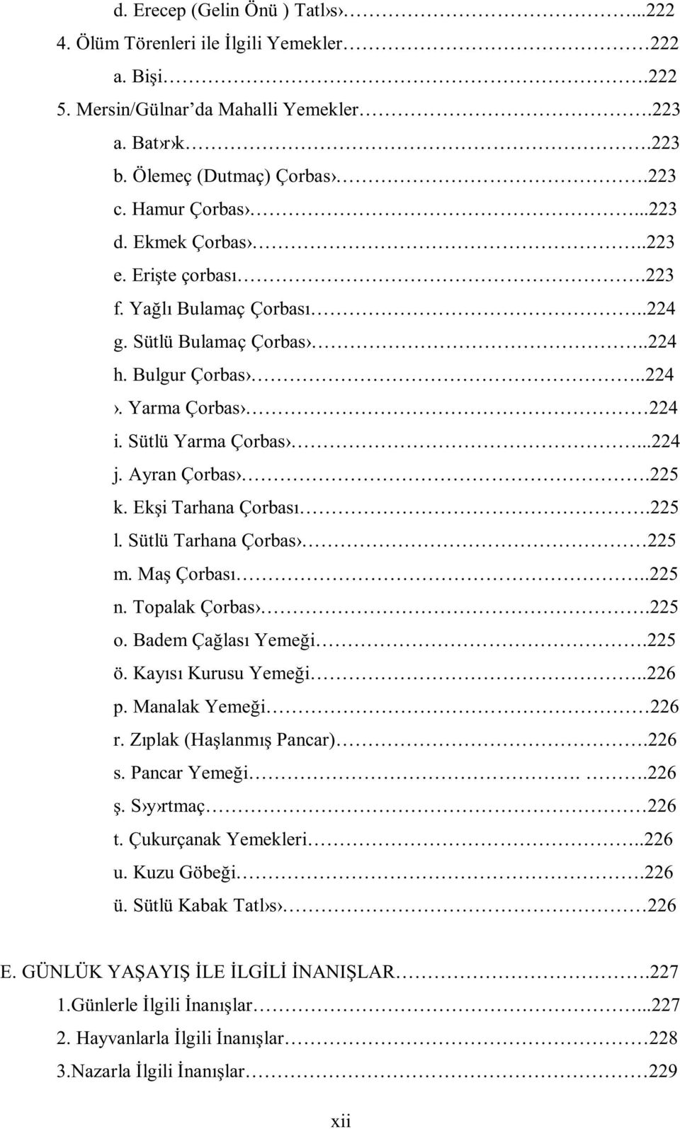 Ekşi Tarhana Çorbası.225 l. Sütlü Tarhana Çorbas 225 m. Maş Çorbası..225 n. Topalak Çorbas.225 o. Badem Çağlası Yemeği.225 ö. Kayısı Kurusu Yemeği..226 p. Manalak Yemeği 226 r.