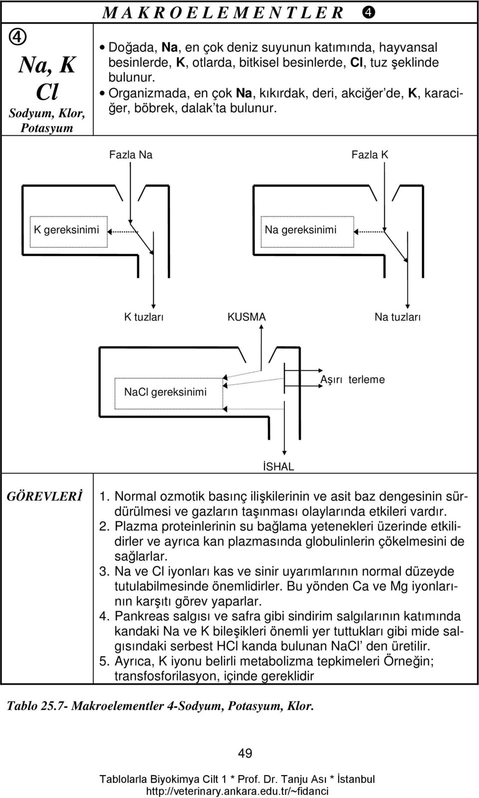 ❹ Fazla Na Fazla K K gereksinimi Na gereksinimi K tuzları KUSMA Na tuzları NaCl gereksinimi Aşırı terleme İSHAL GÖREVLERİ 1.