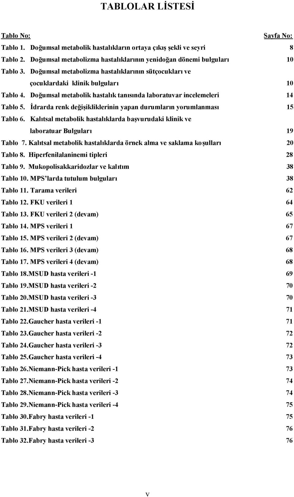 İdrarda renk değişikliklerinin yapan durumların yorumlanması 15 Tablo 6. Kalıtsal metabolik hastalıklarda başvurudaki klinik ve laboratuar Bulguları 19 Tablo 7.