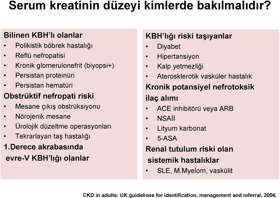 Mesane çıkış obstrüksiyonu Nörojenik mesane Ürolojik düzeltme operasyonları Tekrarlayan taş hastalığı 1.