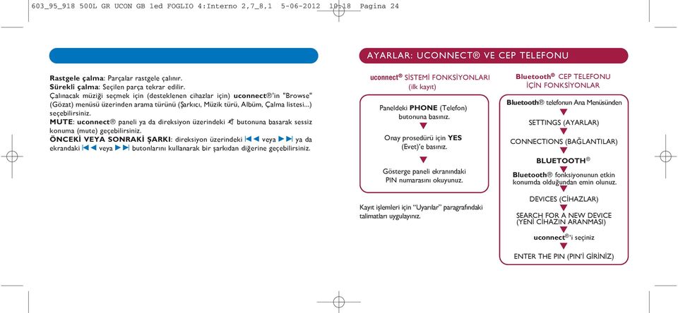 Çalınacak müziği seçmek için (desteklenen cihazlar için) uconnect'in "Browse" (Gözat) menüsü üzerinden arama türünü (Şarkıcı, Müzik türü, Albüm, Çalma listesi...) seçebilirsiniz.