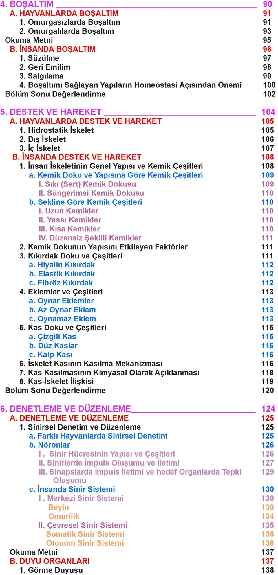 İç İskelet 107 B. İNSANDA DESTEK VE HAREKET 108 1. İnsan İskeletinin Genel apısı ve Kemik Çeşitleri 108 a. Kemik Doku ve apısına Göre Kemik Çeşitleri 109 I. Sıkı (Sert) Kemik Dokusu 109 II.