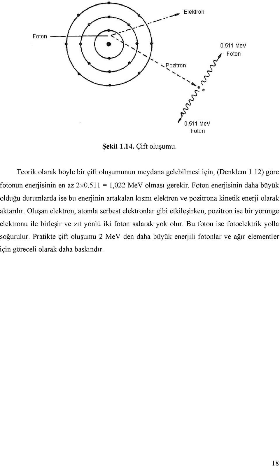 Foton enerjisinin daha büyük olduğu durumlarda ise bu enerjinin artakalan kısmı elektron ve pozitrona kinetik enerji olarak aktarılır.