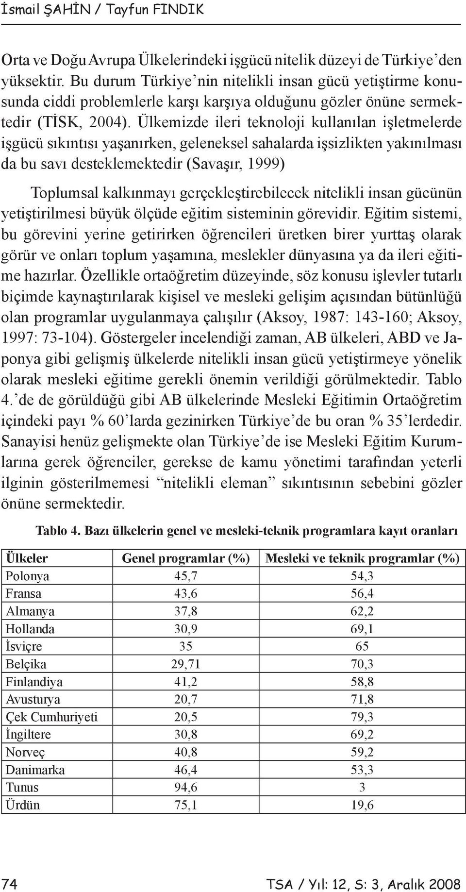 Ülkemizde ileri teknoloji kullanılan işletmelerde işgücü sıkıntısı yaşanırken, geleneksel sahalarda işsizlikten yakınılması da bu savı desteklemektedir (Savaşır, 1999) Toplumsal kalkınmayı