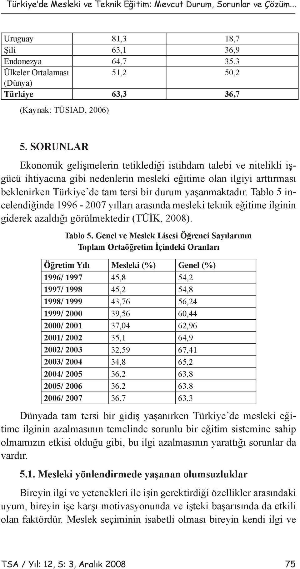 SORUNLAR Ekonomik gelişmelerin tetiklediği istihdam talebi ve nitelikli işgücü ihtiyacına gibi nedenlerin mesleki eğitime olan ilgiyi arttırması beklenirken Türkiye de tam tersi bir durum