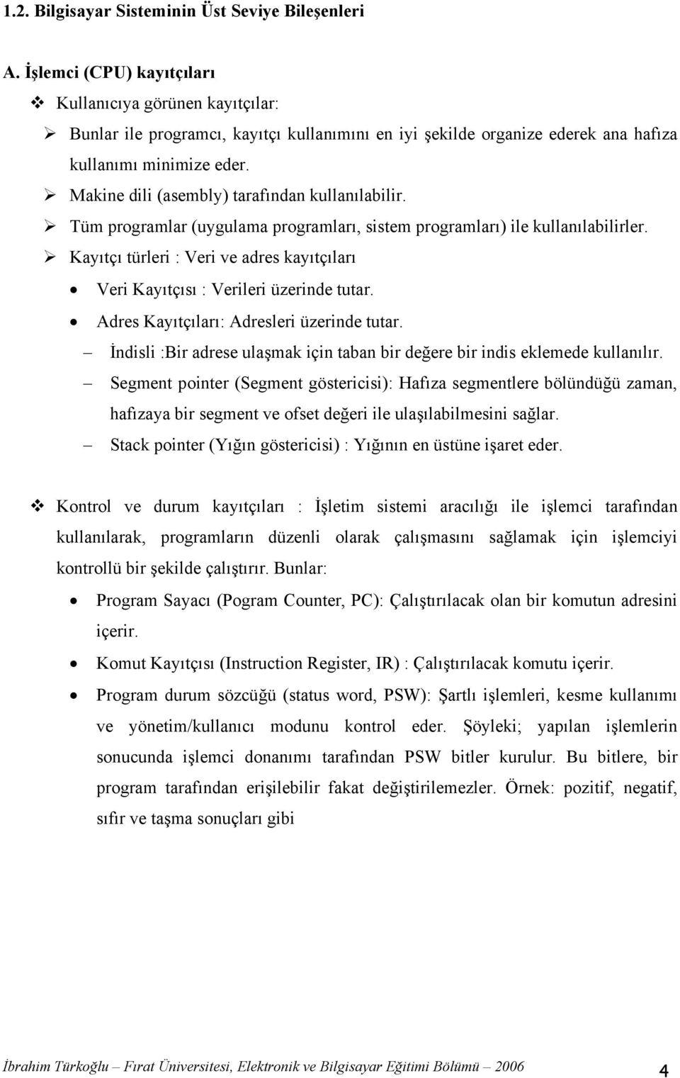 Makine dili (asembly) tarafından kullanılabilir. Tüm programlar (uygulama programları, sistem programları) ile kullanılabilirler.