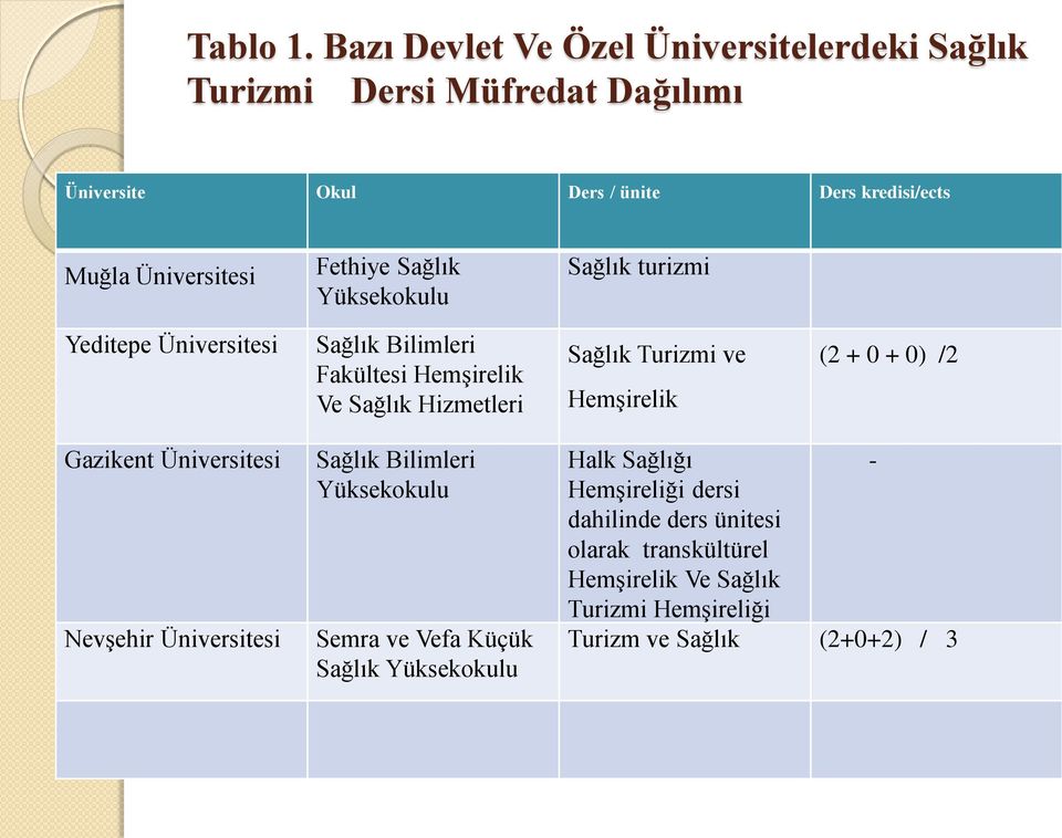 Fethiye Sağlık Yüksekokulu Sağlık turizmi Yeditepe Üniversitesi Sağlık Bilimleri Fakültesi Hemşirelik Ve Sağlık Hizmetleri Sağlık Turizmi ve