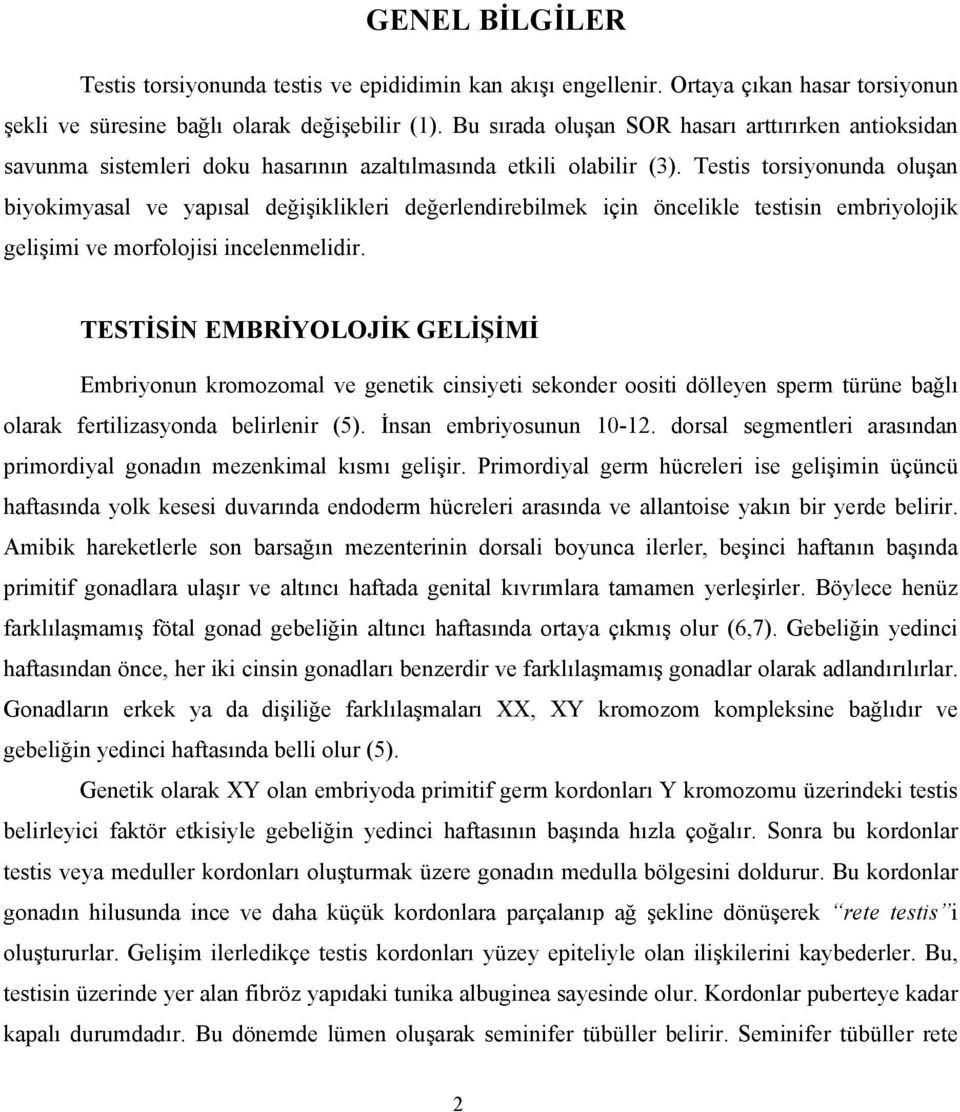 Testis torsiyonunda oluşan biyokimyasal ve yapısal değişiklikleri değerlendirebilmek için öncelikle testisin embriyolojik gelişimi ve morfolojisi incelenmelidir.