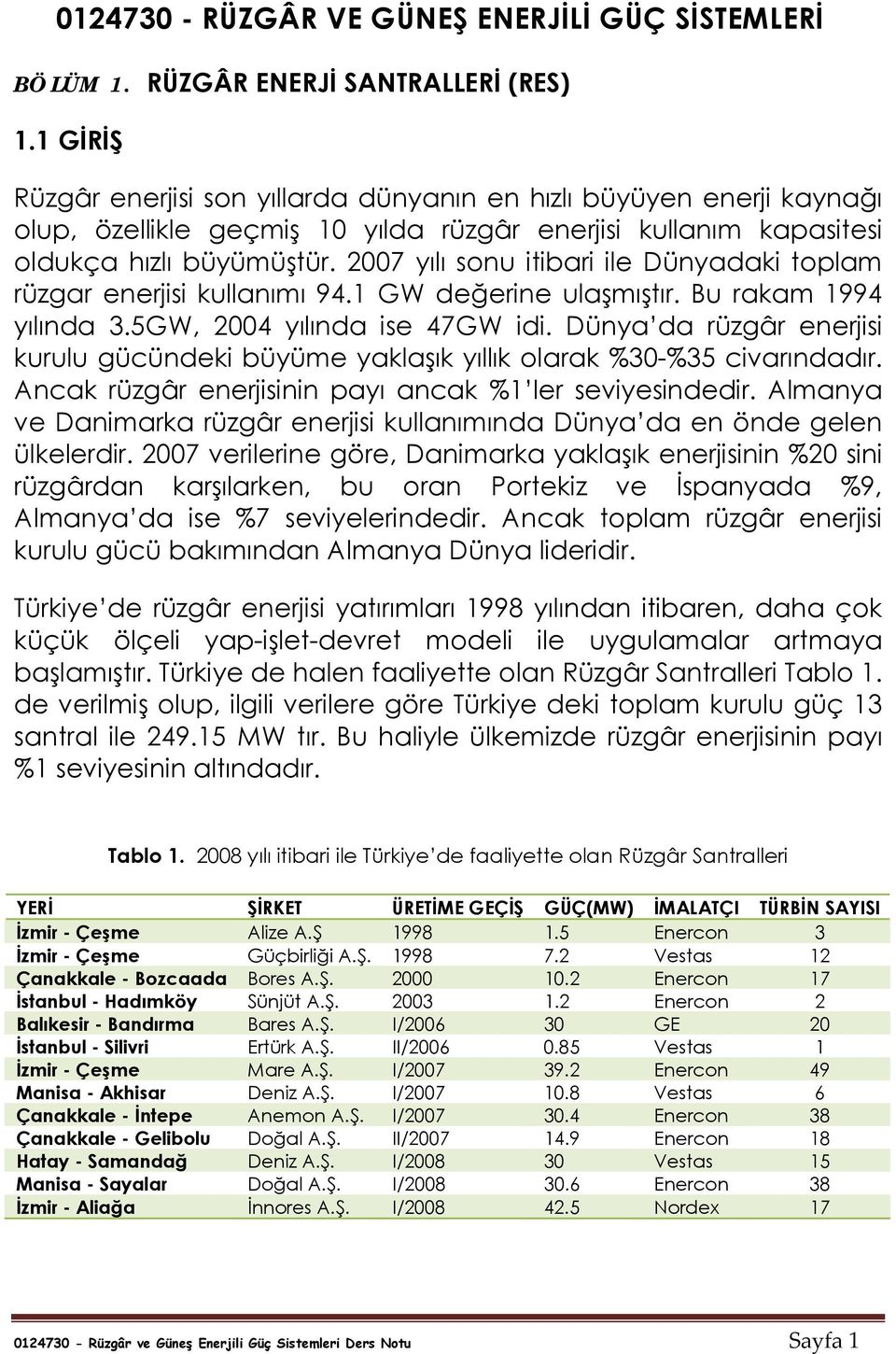 7 yılı sonu itibari ile Dünyadaki toplam rüzgar enerjisi kullanımı 94.1 GW değerine ulaşmıştır. Bu rakam 1994 yılında.5gw, 4 yılında ise 47GW idi.