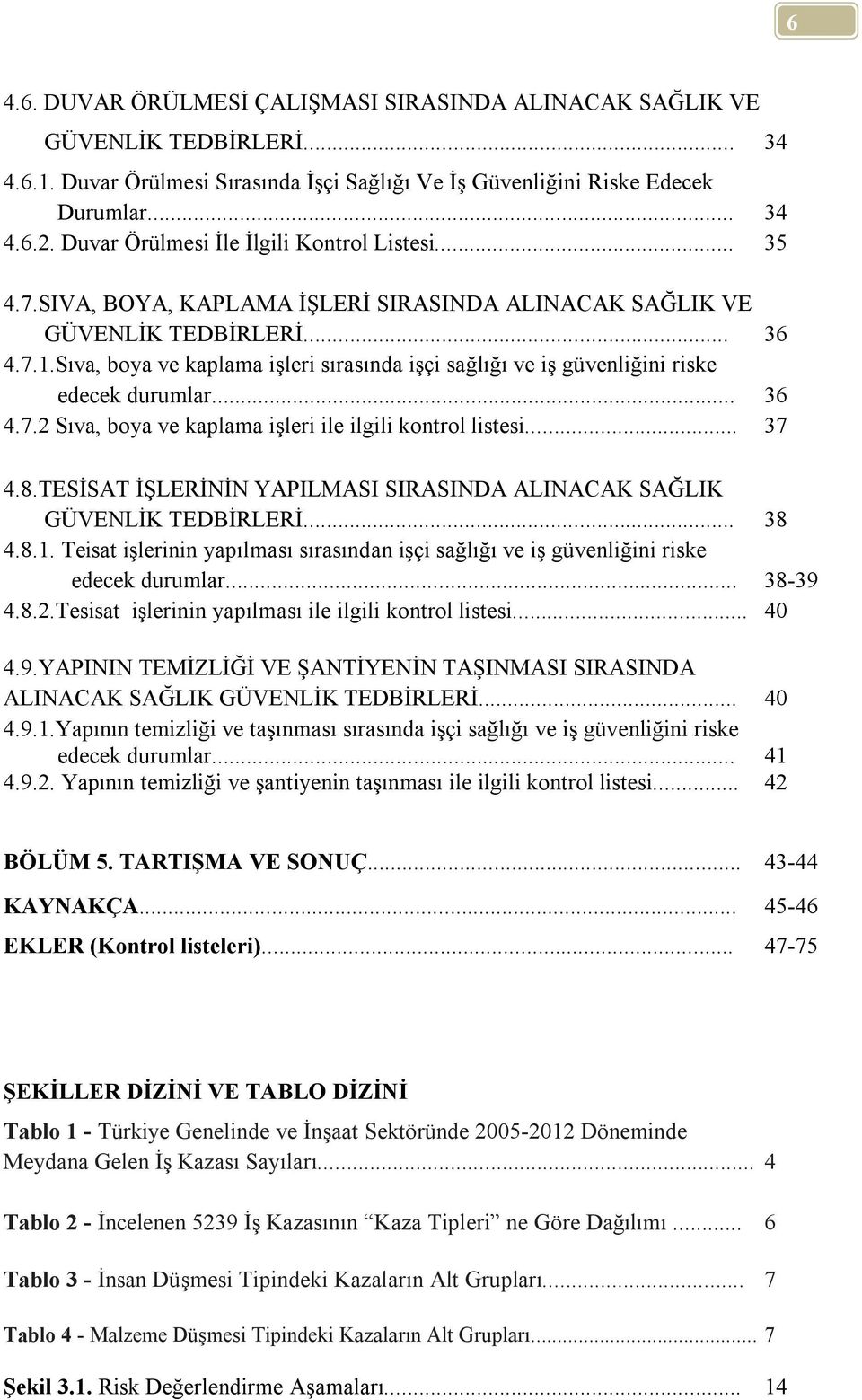 Sıva, boya ve kaplama işleri sırasında işçi sağlığı ve iş güvenliğini riske edecek durumlar... 36 4.7.2 Sıva, boya ve kaplama işleri ile ilgili kontrol listesi... 37 4.8.