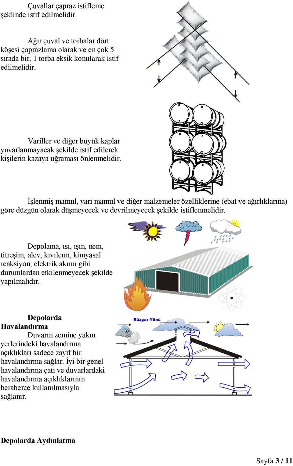 ĠĢlenmiĢ mamul, yarı mamul ve diğer malzemeler özelliklerine (ebat ve ağırlıklarına) göre düzgün olarak düģmeyecek ve devrilmeyecek Ģekilde istiflenmelidir.