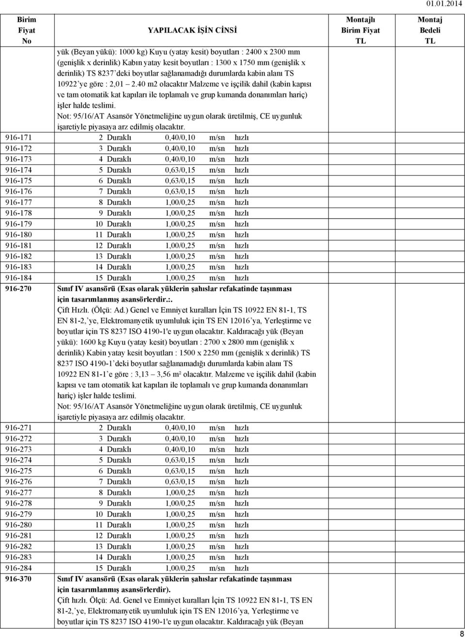 derinlik) TS 8237 deki boyutlar sağlanamadığı durumlarda kabin alanı TS 10922 ye göre : 2,01 2.