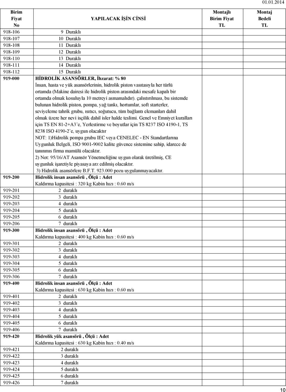 İnsan, hasta ve yük asansörlerinin, hidrolik piston vasıtasıyla her türlü ortamda (Makine dairesi ile hidrolik piston arasındaki mesafe kapalı bir ortamda olmak kosuluyla 10 metreyi asmamalıdır).