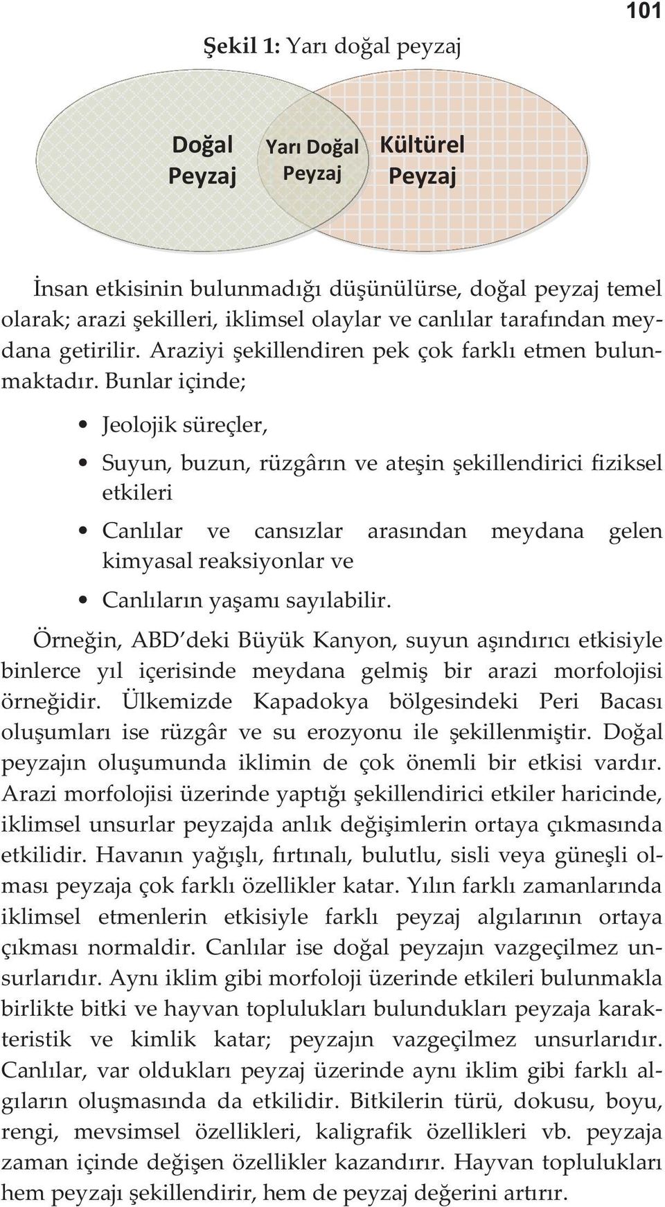 Bunlar içinde; Jeolojik süreçler, Suyun, buzun, rüzgârın ve ateşin şekillendirici fiziksel etkileri Canlılar ve cansızlar arasından meydana gelen kimyasal reaksiyonlar ve Canlıların yaşamı