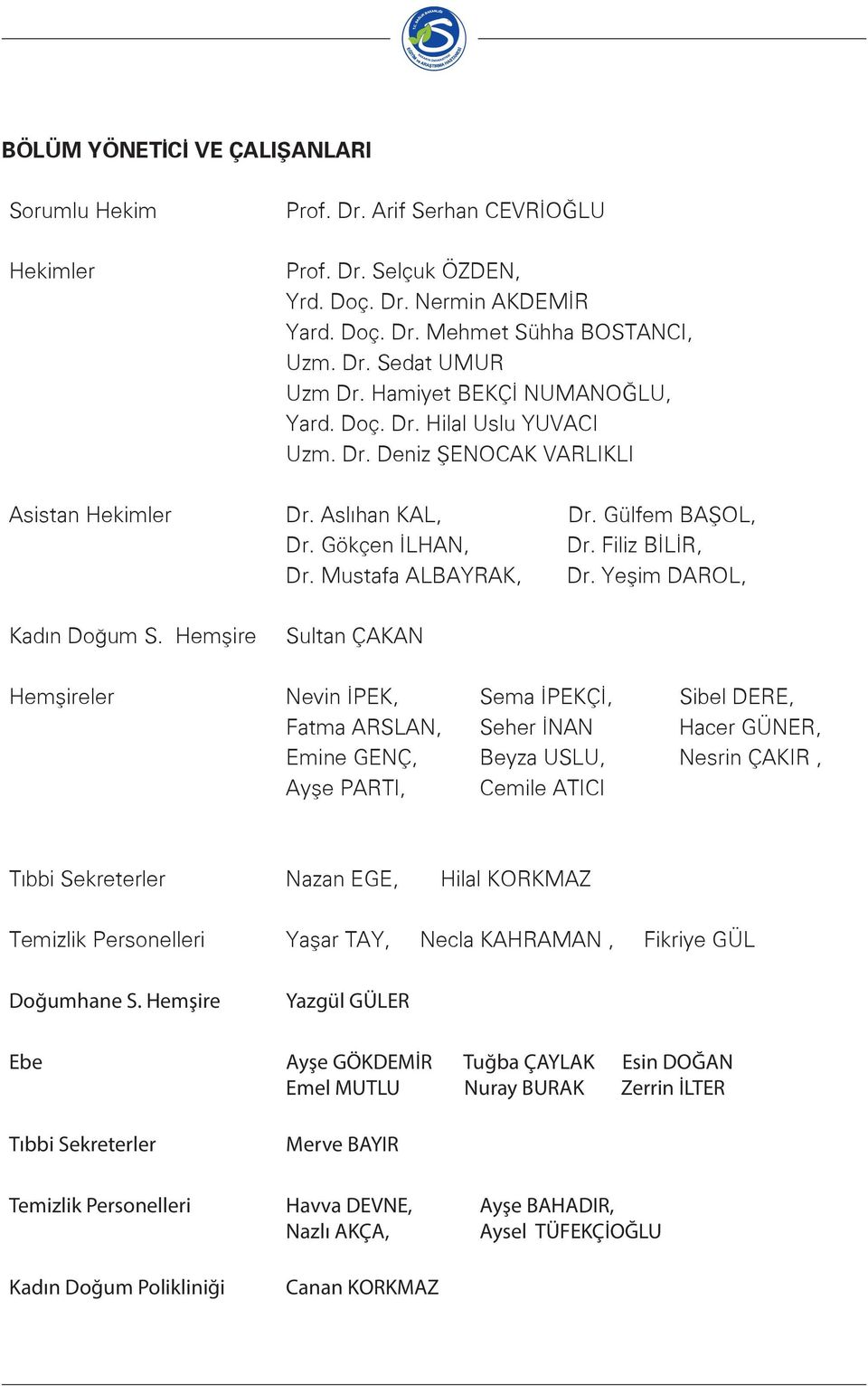 Mustafa ALBAYRAK, Dr. Yeşim DAROL, Kadın Doğum S.