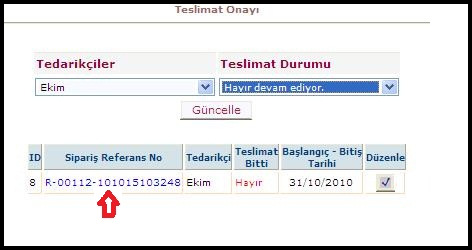 Teslimat detaylarına "Sipariş Referans