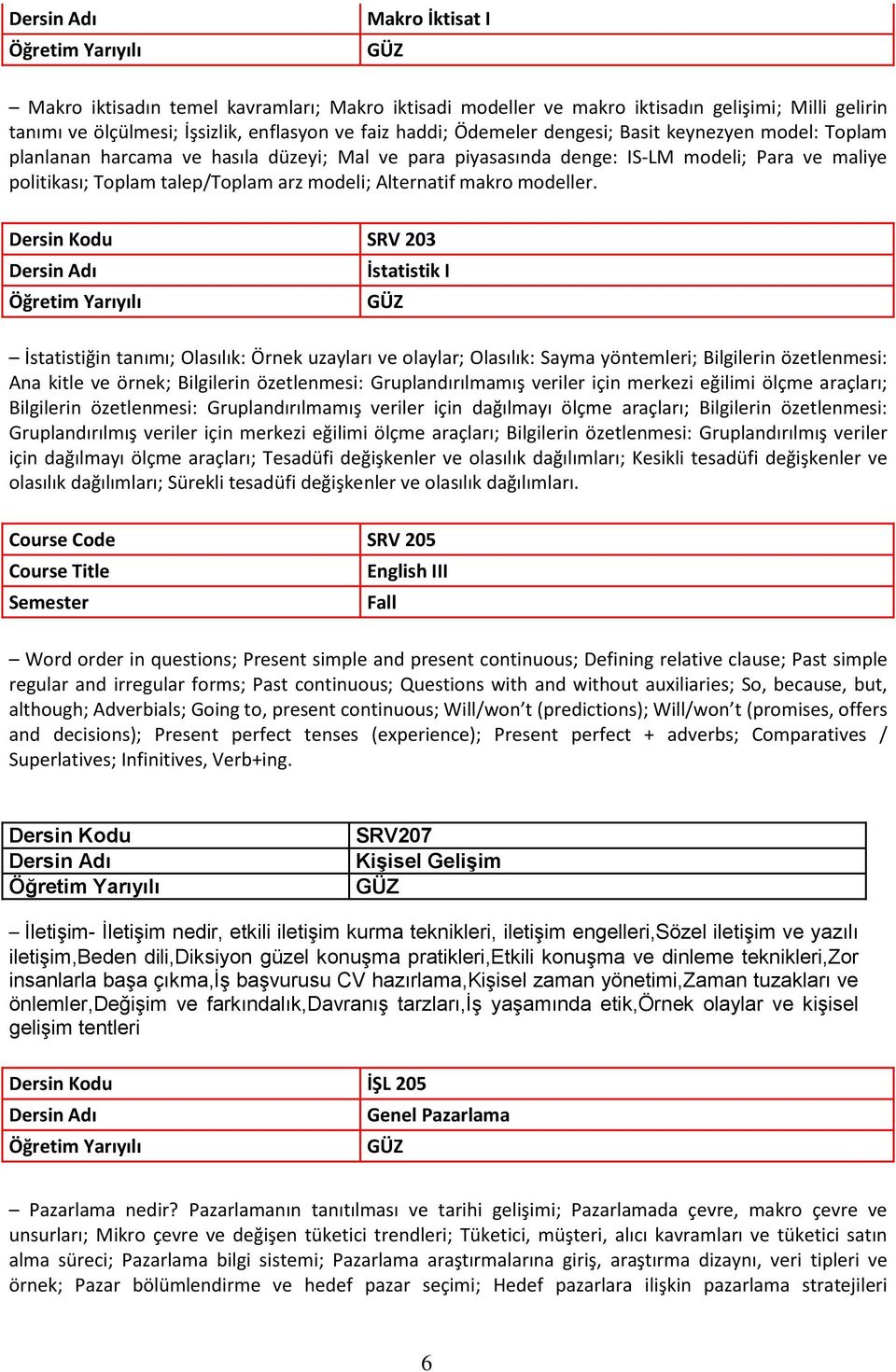 Dersin Kodu SRV 203 İstatistik I İstatistiğin tanımı; Olasılık: Örnek uzayları ve olaylar; Olasılık: Sayma yöntemleri; Bilgilerin özetlenmesi: Ana kitle ve örnek; Bilgilerin özetlenmesi: