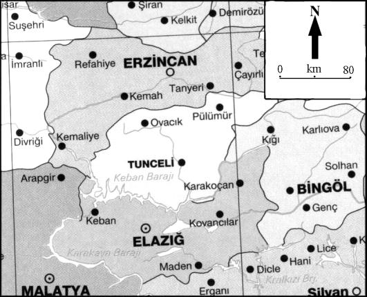GĠRĠġ AraĢtırma konumuzu oluģturan Pülümür kasabası, Doğu Anadolu Bölgesi nin Yukarı Fırat Bölümü nde yer alır.