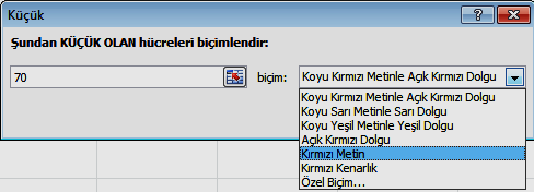 3.4. Koşullu Biçimlendirme Tablo üzerinde bulunan verilerin aldıkları değerlere bağlı olarak farklı şekillerde görüntülenmelerini sağlayabilirsiniz.