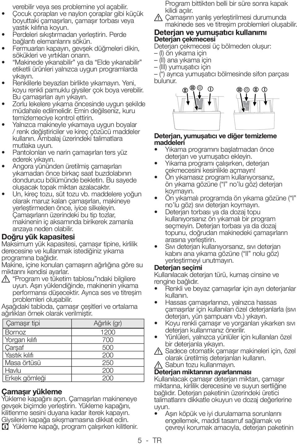 Makinede yıkanabilir ya da Elde yıkanabilir etiketli ürünleri yalnızca uygun programlarda yıkayın. Renklilerle beyazları birlikte yıkamayın. Yeni, koyu renkli pamuklu giysiler çok boya verebilir.