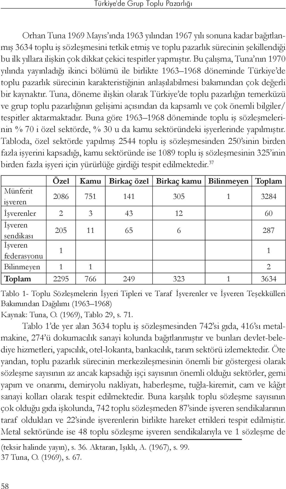 Bu çalışma, Tuna nın 1970 yılında yayınladığı ikinci bölümü ile birlikte 1963 1968 döneminde Türkiye de toplu pazarlık sürecinin karakteristiğinin anlaşılabilmesi bakımından çok değerli bir kaynaktır.