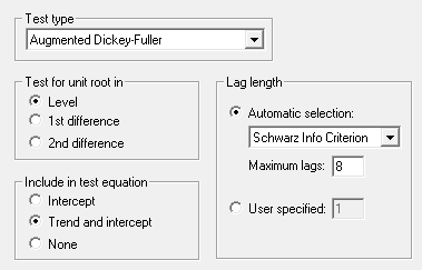 Cevap 9. Tüm değişkenler için hangi düzeyde durağan olduklarını test edelim; Seri açıldıktan sonra Views/ Unit Root Test Çeyreklik veri olduğundan dolayı maksimum gecikmeyi 8 olarak belirliyoruz.