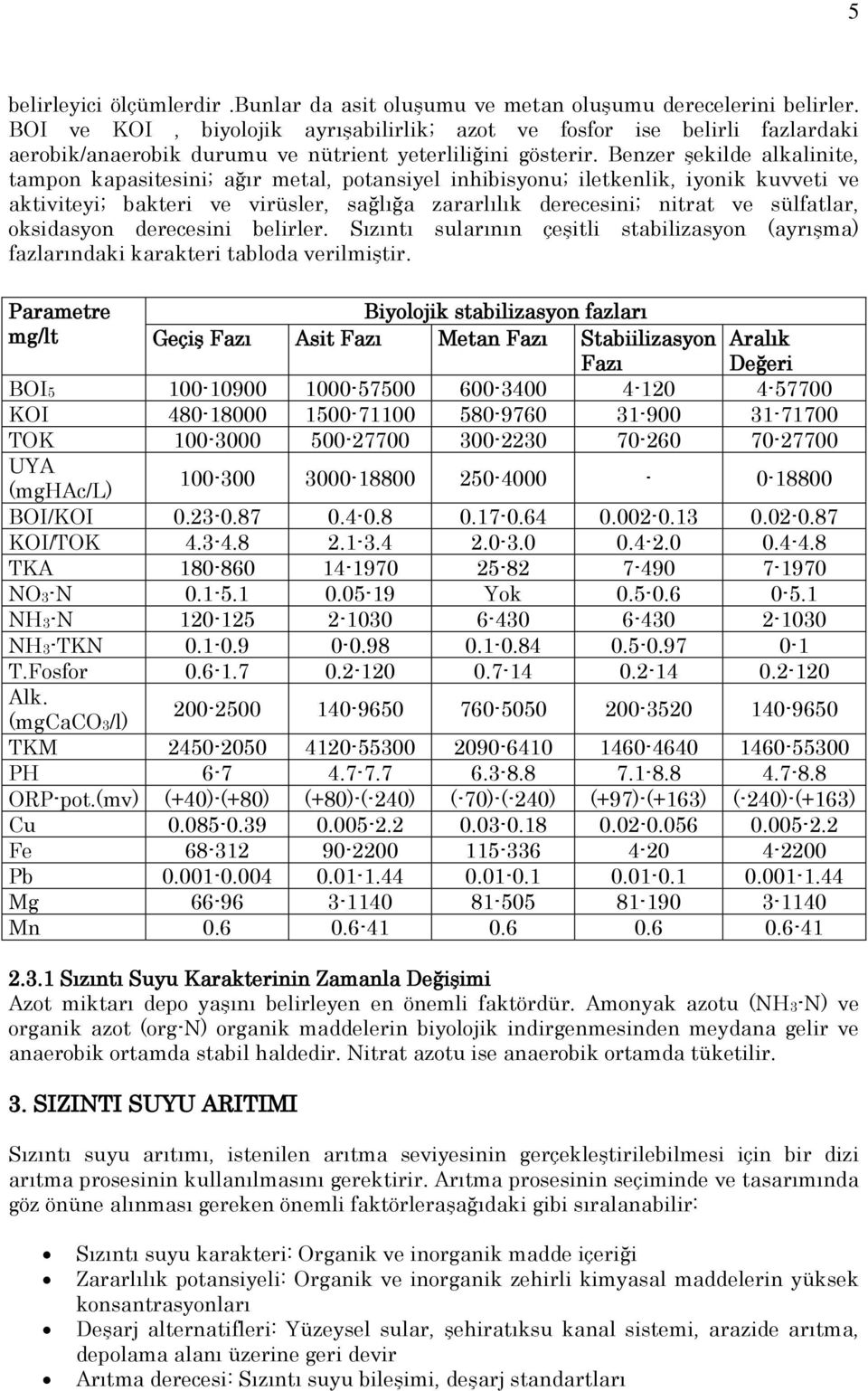 Benzer şekilde alkalinite, tampon kapasitesini; ağır metal, potansiyel inhibisyonu; iletkenlik, iyonik kuvveti ve aktiviteyi; bakteri ve virüsler, sağlığa zararlılık derecesini; nitrat ve sülfatlar,