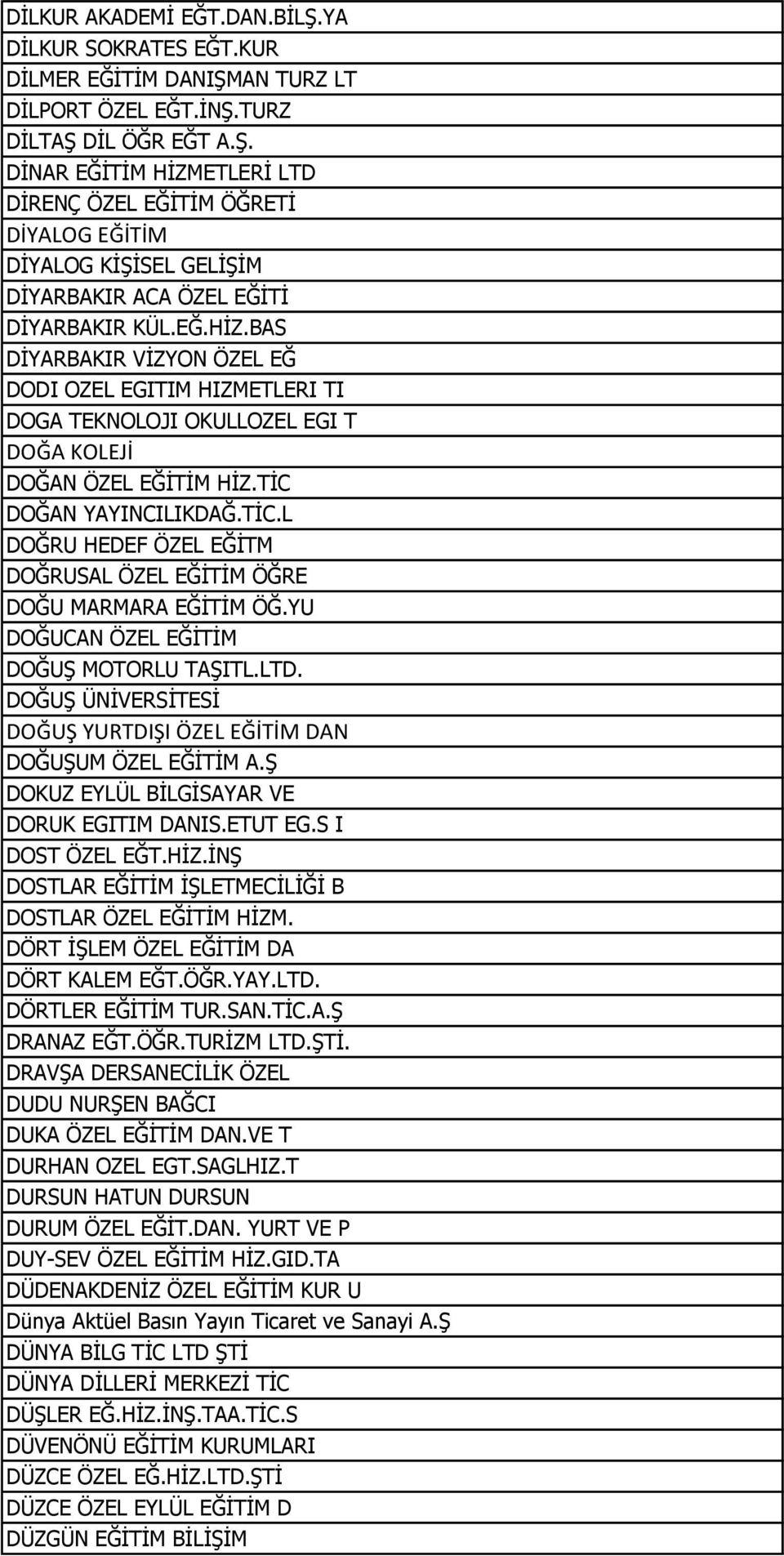 DOĞAN YAYINCILIKDAĞ.TİC.L DOĞRU HEDEF ÖZEL EĞİTM DOĞRUSAL ÖZEL EĞİTİM ÖĞRE DOĞU MARMARA EĞİTİM ÖĞ.YU DOĞUCAN ÖZEL EĞİTİM DOĞUŞ MOTORLU TAŞITL.LTD.