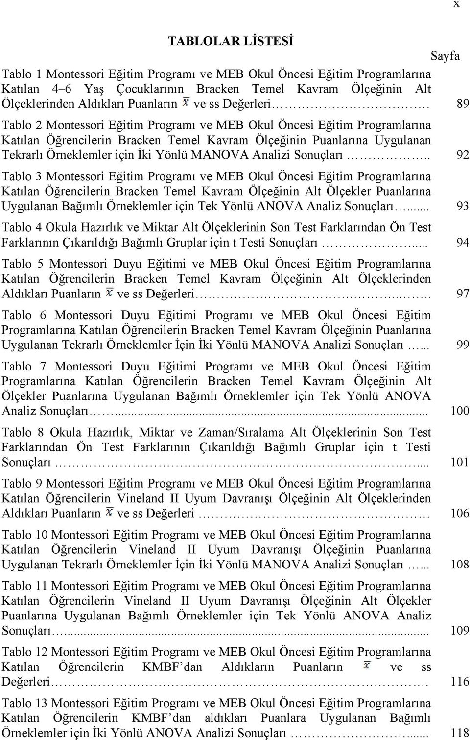 89 Tablo 2 Montessori Eğitim Programı ve MEB Okul Öncesi Eğitim Programlarına Katılan Öğrencilerin Bracken Temel Kavram Ölçeğininn Puanlarına Uygulanan Tekrarlı Örneklemler için İki Yönlü MANOVAA