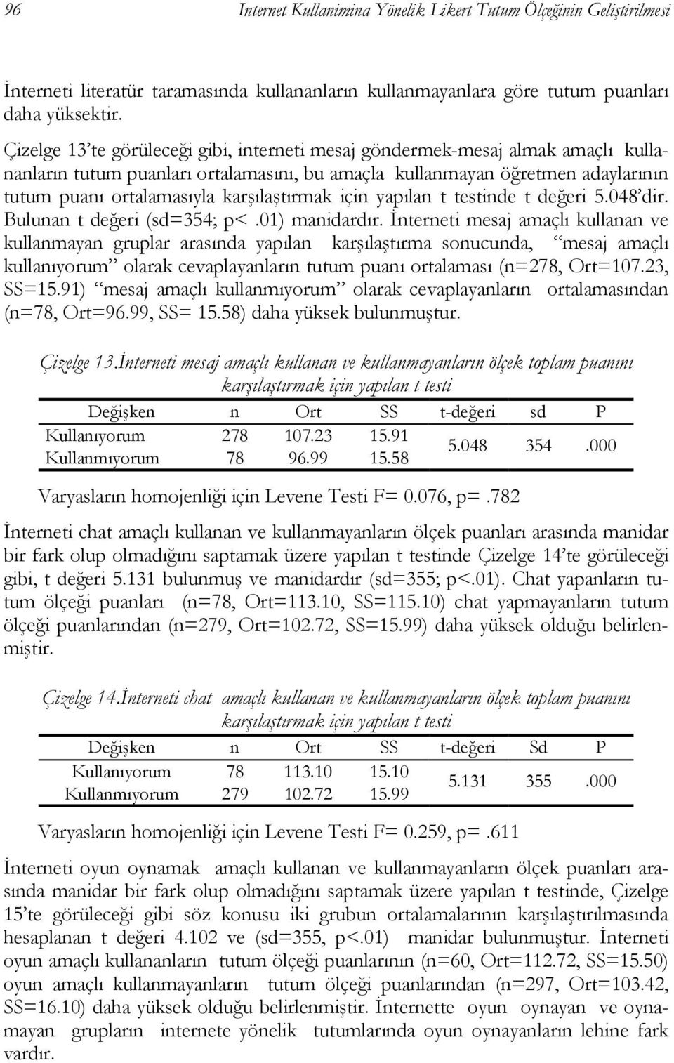 karşılaştırmak için yapılan t testinde t değeri 5.048 dir. Bulunan t değeri (sd=354; p<.01) manidardır.