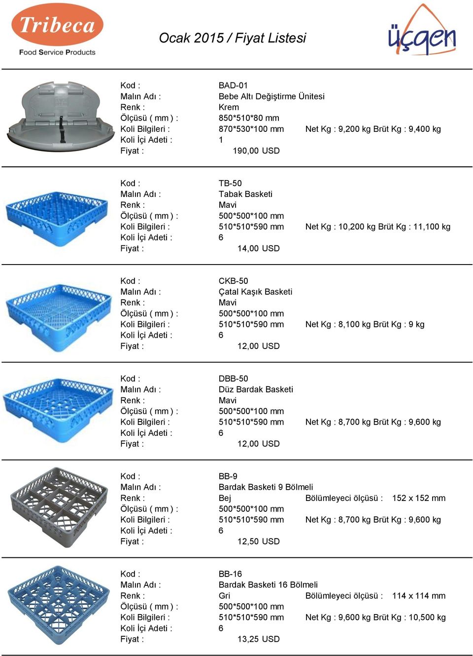 Basketi Mavi Koli Bilgileri : 510*510*590 mm Net Kg : 8,700 kg Brüt Kg : 9,600 kg 12,00 USD BB-9 Bardak Basketi 9 Bölmeli Bej Bölümleyeci ölçüsü : 152 x 152 mm Koli Bilgileri : 510*510*590 mm