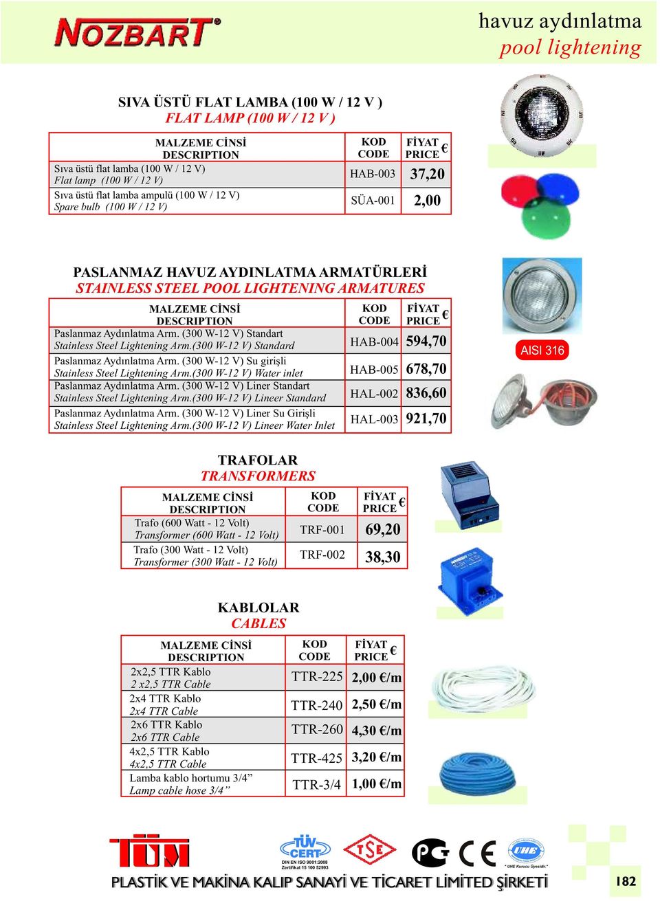 (300 W-12 V) Standart Stainless Steel Lightening Arm.(300 W-12 V) Standard Paslanmaz Aydınlatma Arm. (300 W-12 V) Su girişli Stainless Steel Lightening Arm.