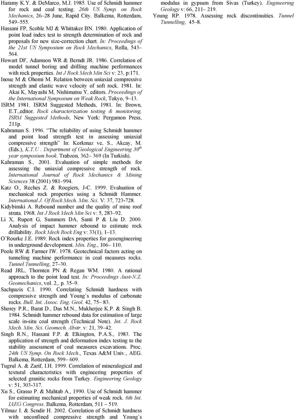 In: Proceedings of the 21st US Symposium on Rock Mechanics, Rolla, 543 564. Howart DF, Adamson WR & Berndt JR. 1986.