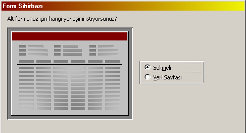 Alt Form İçeren Form Oluşturma Birbiriyle ilişkili tablolara bilgi girişi yaparken her iki tablodaki bilginin birlikte görülebilmesi amacıyla form oluşturma sırasında alt form kullanılabilir.