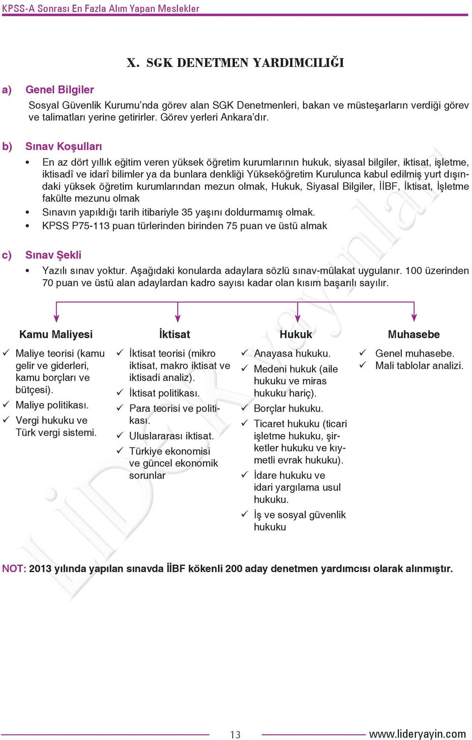 dışındaki yüksek öğretim kurumlarından mezun olmak, Hukuk, Siyasal Bilgiler, İİBF, İktisat, İşletme fakülte mezunu olmak Sınavın yapıldığı tarih itibariyle 35 yaşını doldurmamış olmak.