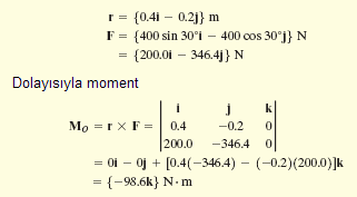 Skaler yol : Örnek Problem : F kuvvetinin O noktasına göre momentini