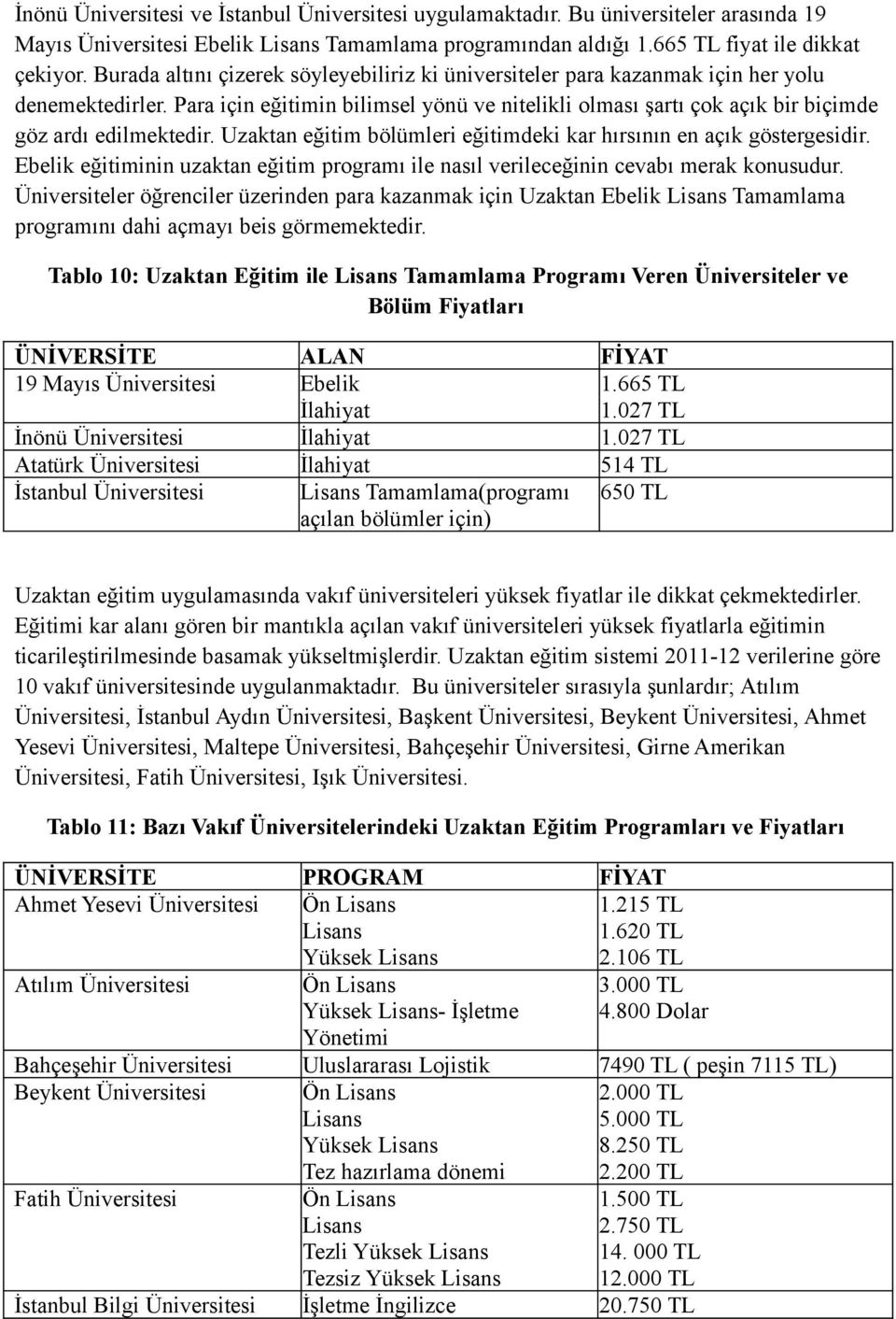 Para için eğitimin bilimsel yönü ve nitelikli olması şartı çok açık bir biçimde göz ardı edilmektedir. Uzaktan eğitim bölümleri eğitimdeki kar hırsının en açık göstergesidir.