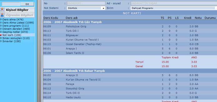 Ders Alma Listesi; Ders kayıt dönemi içerisinde kayıt yaptırmış olduğunuz derslere ait Ders Alma Formunu görüntüleyebileceğiniz ve çıktısını alabileceğiniz bir düzende tasarlanmıştır.