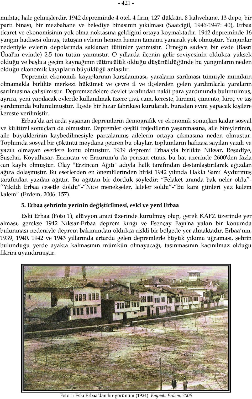 noktasına geldiğini ortaya koymaktadır. 1942 depreminde 16 yangın hadisesi olmuş, tutuşan evlerin hemen hemen tamamı yanarak yok olmuştur.